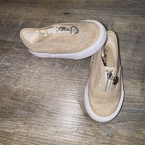 US Sports Girls Glitter Sneakers Toddler Size 7 Gold Zip Heart Slip On Shoes
